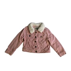 Osh Kosh Pink Corduroy Trucker Jean Jacket Toddler Size 2 Sherpa Collar Lined 2T